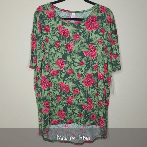 LuLaRoe Irma Tunic Medium Floral Green NEW - Picture 1 of 2